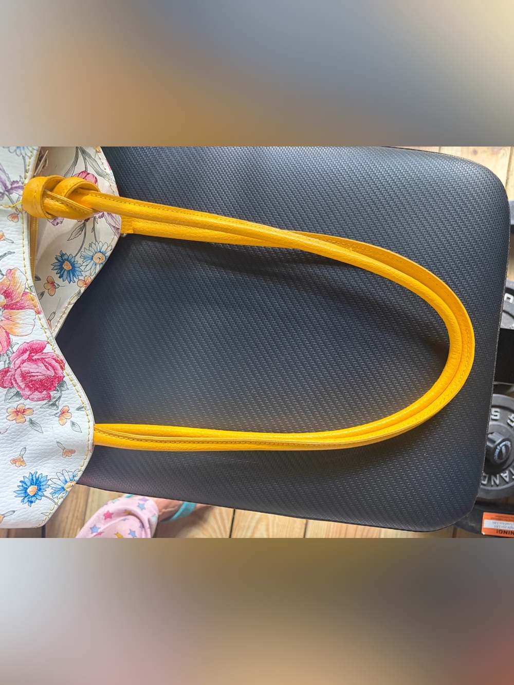 White Floral Shoulder Bag with Yellow Handles - Picture 8 of 15